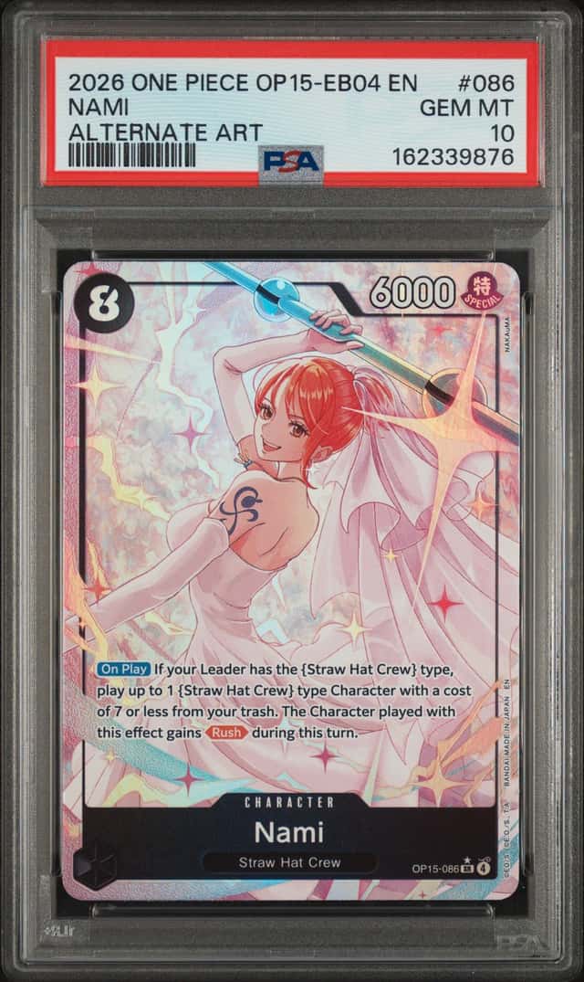 2026 ONE PIECE OP15-EB04-ADVENTURE ON KAMI'S ISLAND ALTERNATE ART NAMI PSA 10