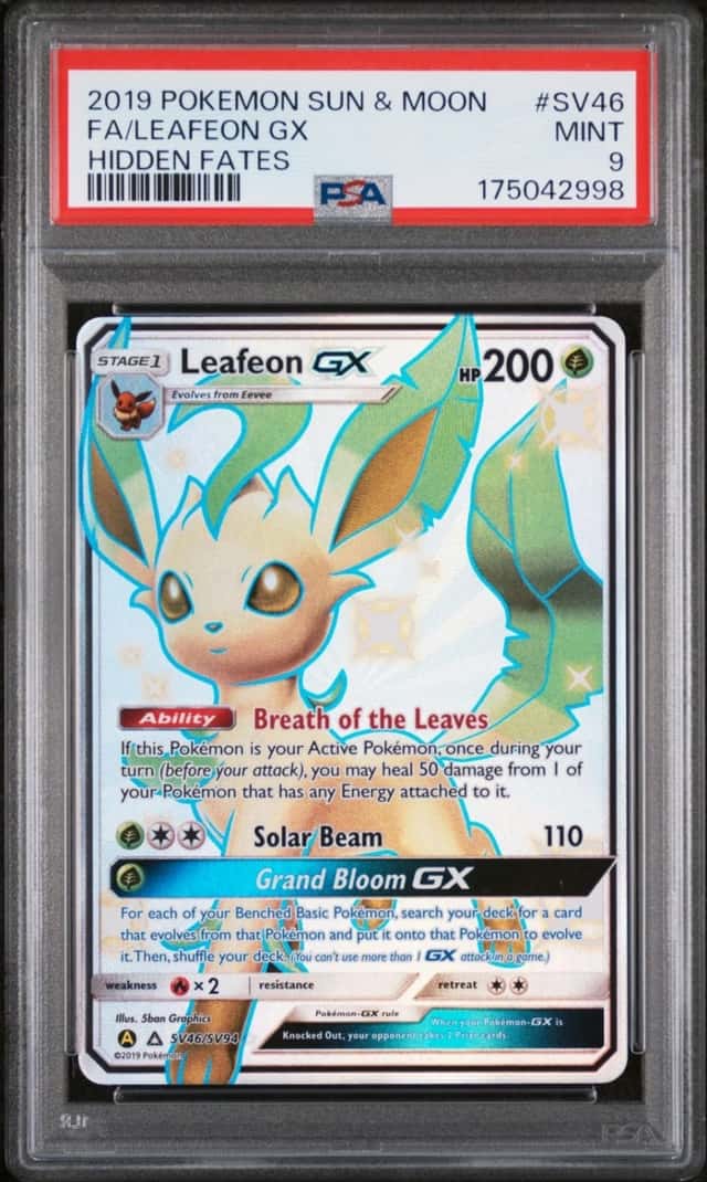 2019 POKEMON SUN & MOON HIDDEN FATES #SV46 FULL ART/LEAFEON GX PSA 9