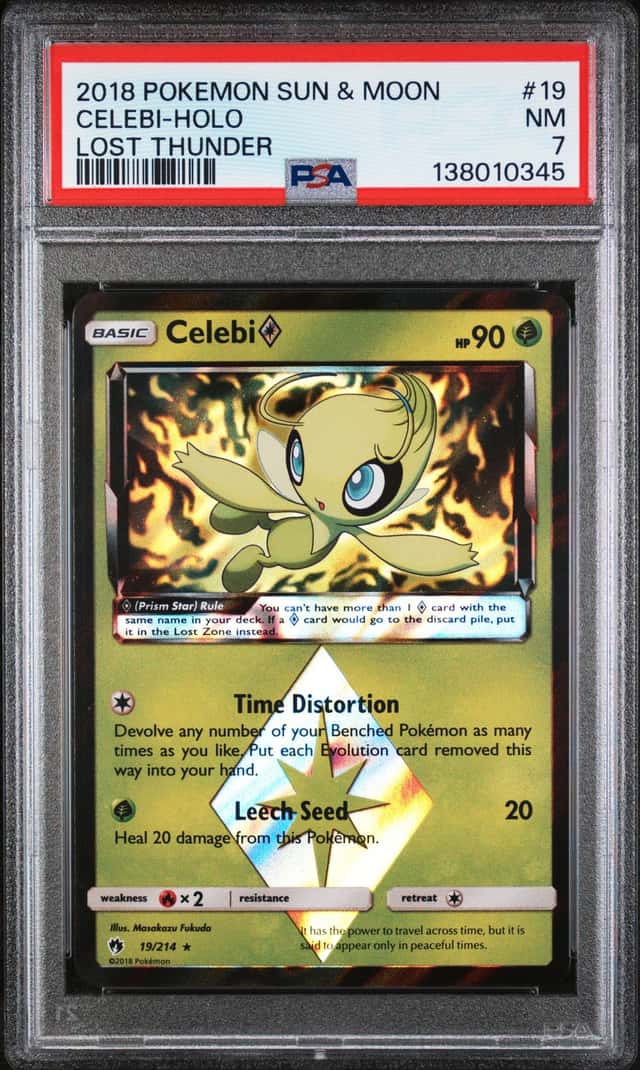 Pokemon 2018 Celebi Prism Star 19/214 SM Lost Thunder Holo PSA 7