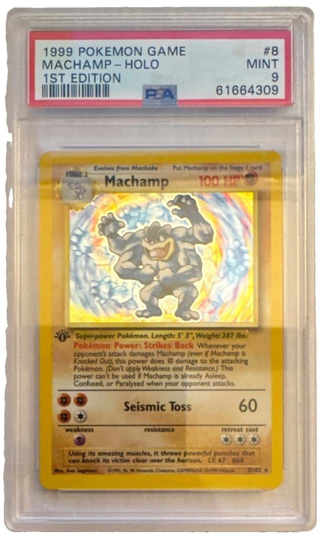 Wizards of the Coast 1999 Pokemon Base Set Machamp Holo 1st Ed PSA 9 8/102