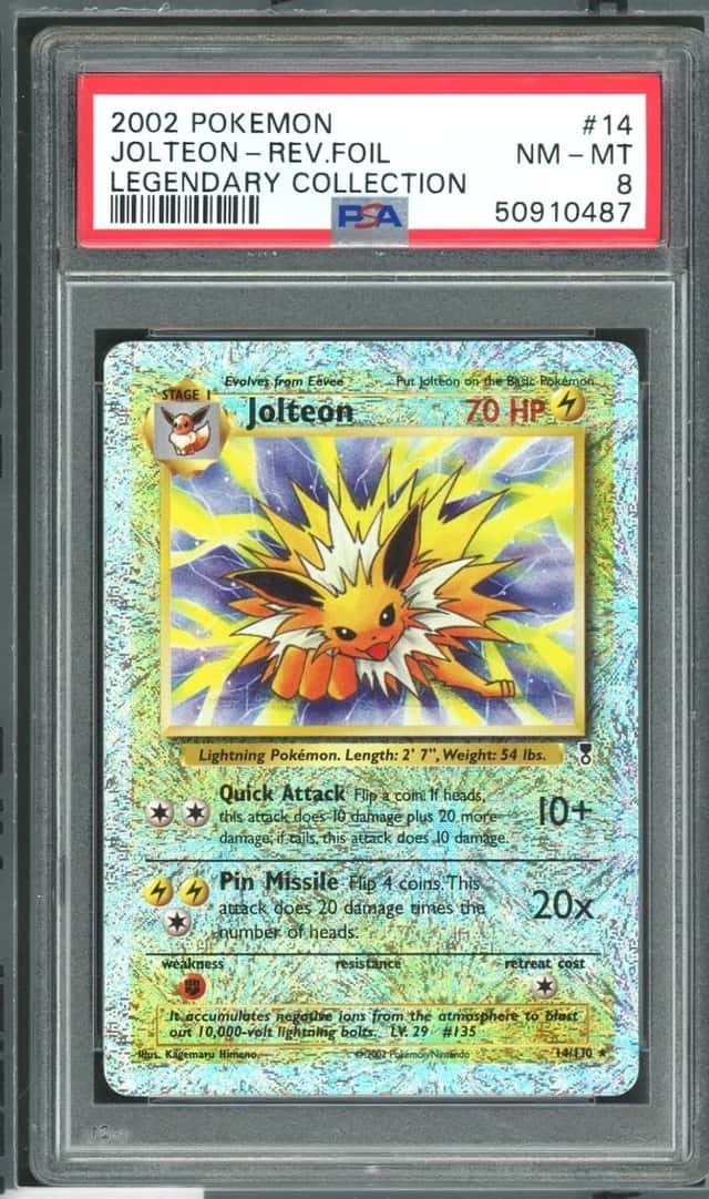 POKEMON JOLTEON-REV.FOIL 2002 LEGENDARY COLLECTION #14 PSA 8