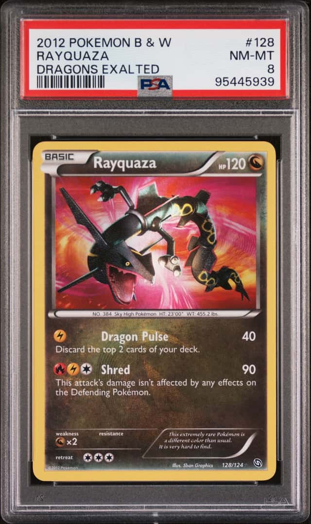 2012 POKEMON BLACK & WHITE DRAGONS EXALTED #128 RAYQUAZA PSA 8