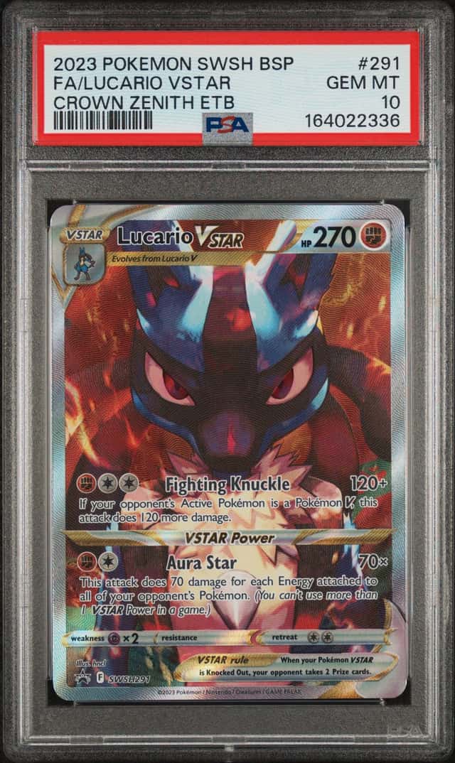 2023 POKEMON SWSH CROWN ZENITH ELITE TRAINER BOX FULL ART/LUCARIO VSTAR PSA 10