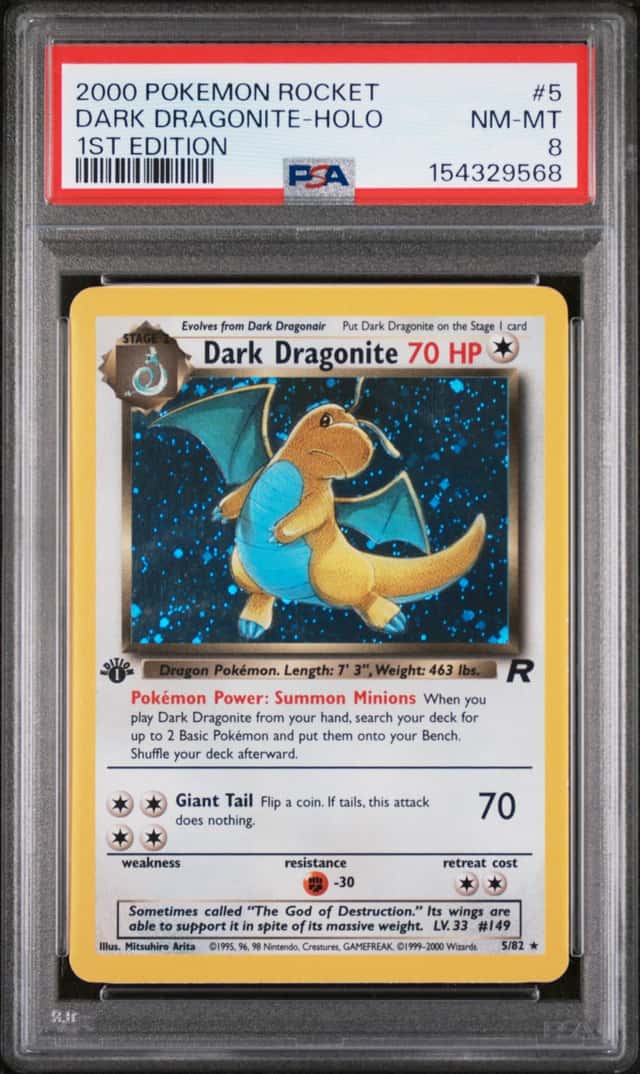 2000 POKEMON ROCKET 1ST EDITION #5 DARK DRAGONITE-HOLO PSA 8