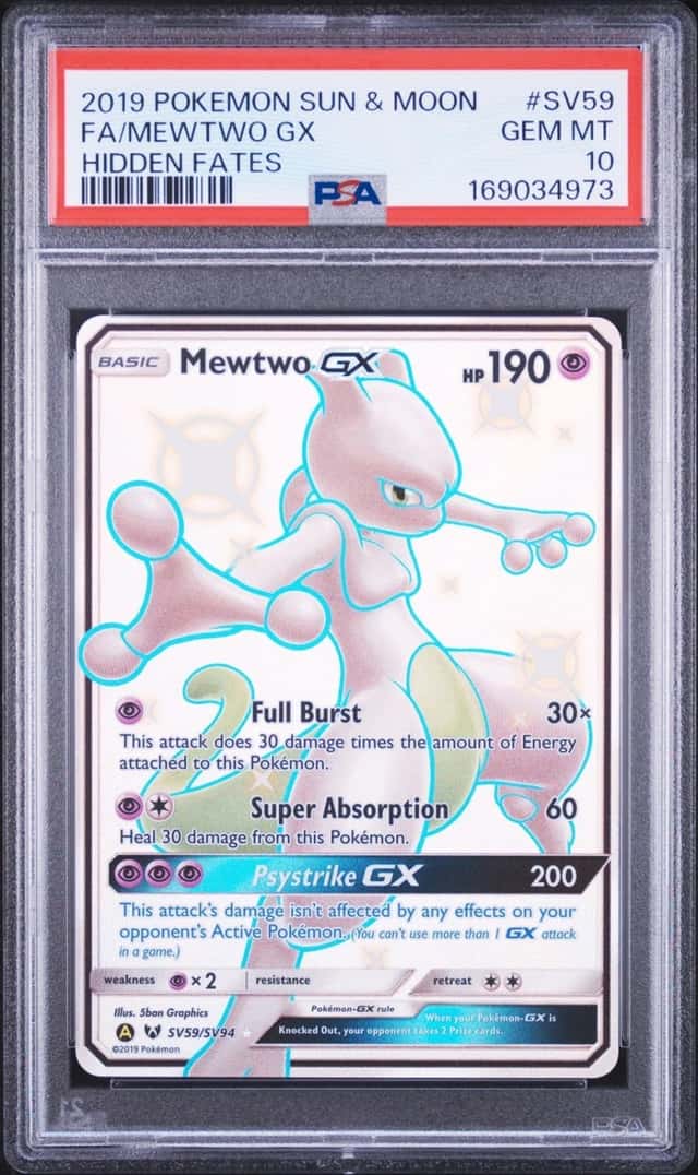 2019 POKEMON SUN & MOON HIDDEN FATES #SV59 FULL ART/MEWTWO GX PSA 10