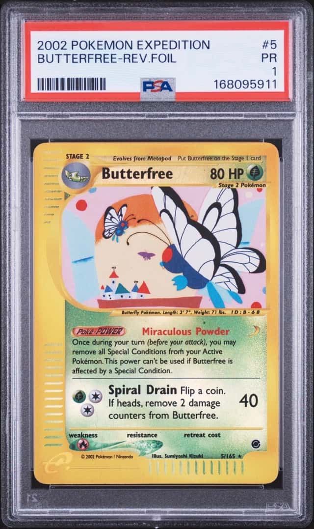 2002 POKEMON EXPEDITION #5 BUTTERFREE-REVERSE FOIL PSA 1