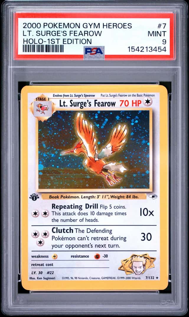 2000 POKEMON GYM HEROES HOLO-1ST EDITION #7 LT. SURGE'S FEAROW PSA 9