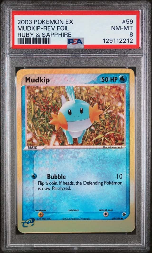 2003 POKEMON EX RUBY & SAPPHIRE #59 MUDKIP-REVERSE FOIL PSA 8