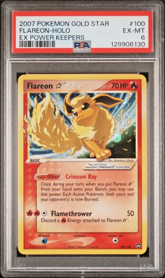 2007 POKEMON GOLD STAR FLAREON-HOLO EX POWER KEEPERS #100 PSA 6