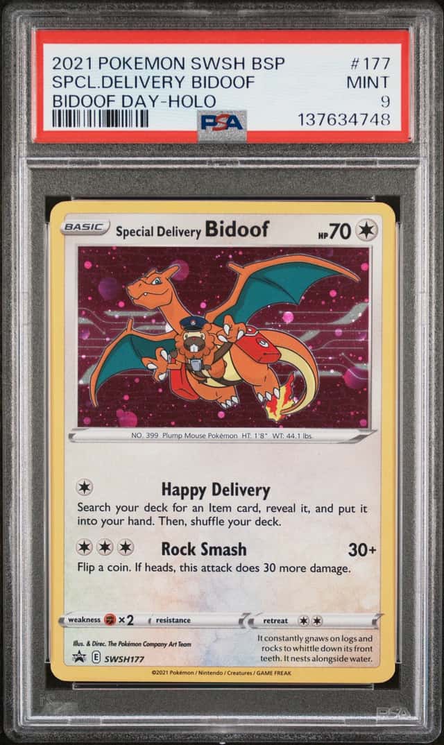 2021 Pokemon SWSH BSP #177 Special Delivery Bidoof Day Holo PSA 9 MINT