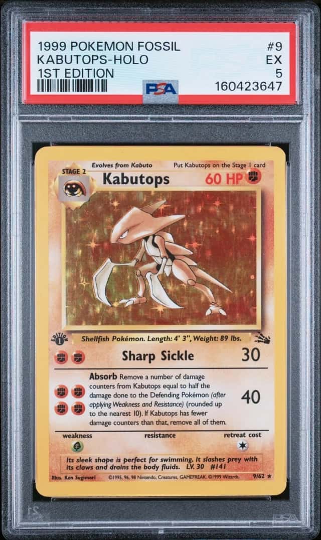 1999 POKEMON FOSSIL 1ST EDITION #9 KABUTOPS-HOLO PSA 5