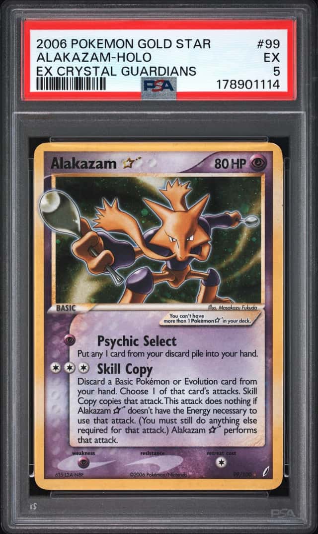 2006 POKEMON EX CRYSTAL GUARDIANS GOLD STAR #99 ALAKAZAM-HOLO PSA 5 EX