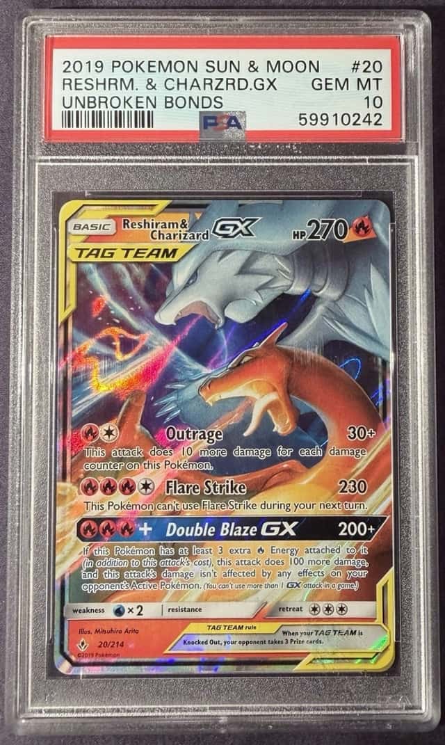 PSA 10 Reshiram & Charizard GX - S&M Unbroken Bonds 20/214 Pokemon 