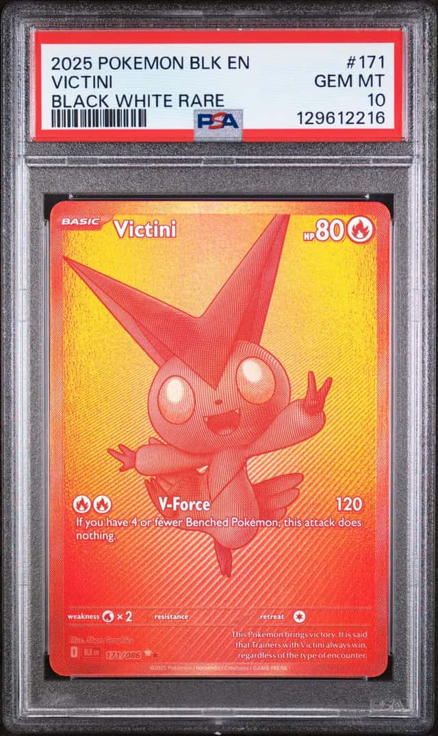 2025 Pokemon Black Bolt Victini White Rare and #171/086 PSA 10 GEM MINT