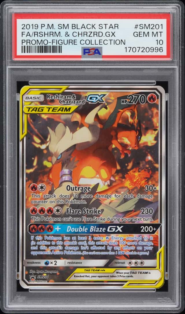 2019 Pokemon SM Black Star Promos Reshiram & Charizard Tag Team #SM201 PSA 10