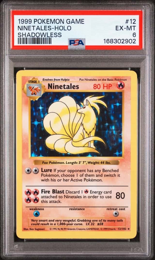 1999 POKEMON BASE SET SHADOWLESS #12 NINETALES-HOLO PSA 6
