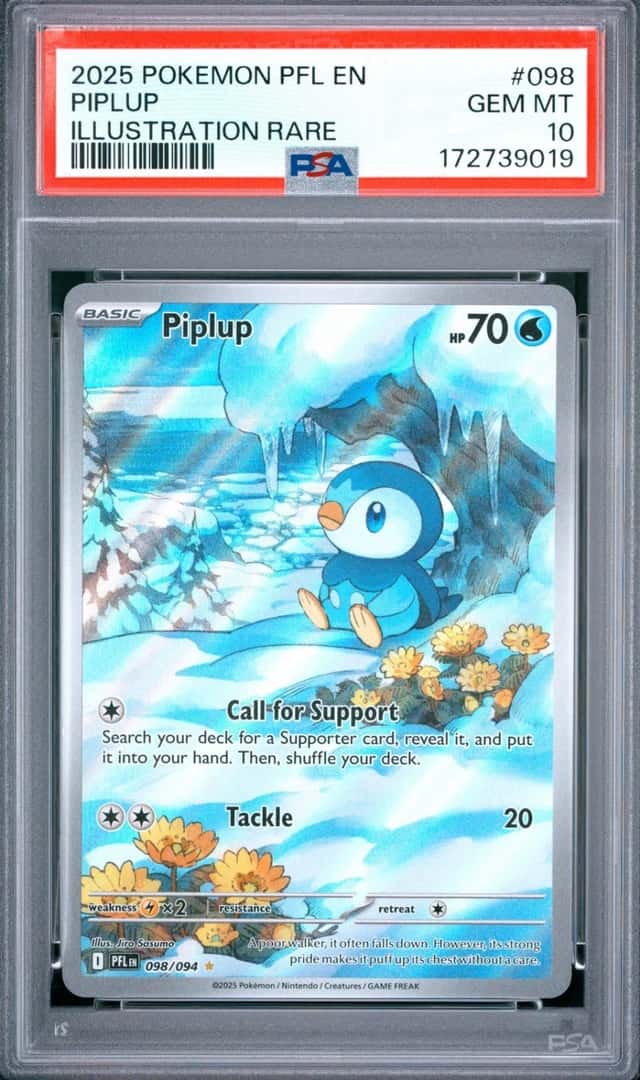 2025 POKEMON PFL EN-PHANTASMAL FLAMES ILLUSTRATION RARE #098 PIPLUP PSA 10
