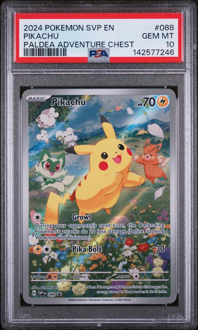 PIKACHU 2024 POKEMON PALDEA ADVENTURE CHEST 088 BLACK STAR PROMO PSA 10 Q4374