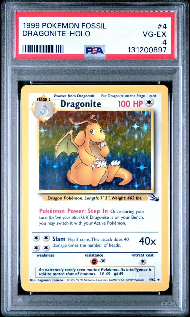 1999 Pokemon Fossil Dragonite #4/62 PSA 4
