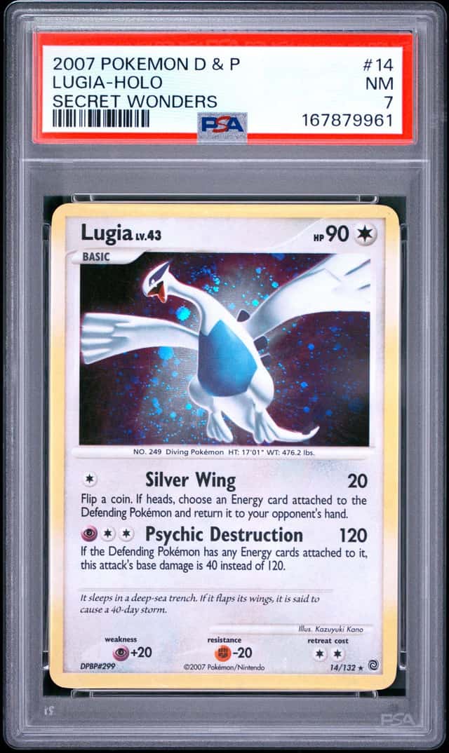PSA 7 *HOLO BLEED*✨Lugia 14/132 Secret Wonders Holo Swirl🌀2007 Pokémon Nintendo