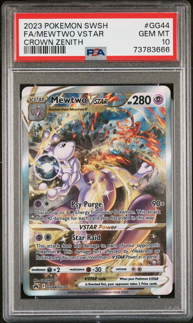 2023 POKEMON SWORD & SHIELD CROWN ZENITH #GG44 FULL ART/MEWTWO VSTAR PSA 10