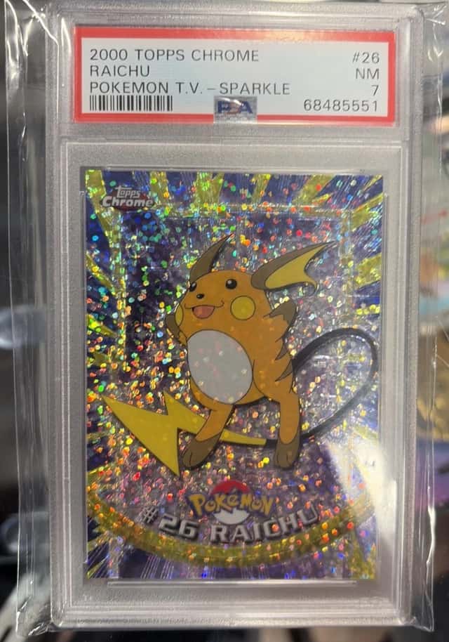 2000 TOPPS CHROME POKEMON T.V. #26 RAICHU -SPARKLE FOIL PSA 7 NM POP 2