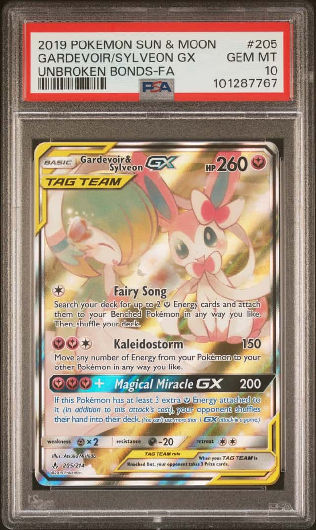 POKEMON GARDEVOIR/SYLVEON GX 2019 S&M UNBROKEN BONDS #205 FA PSA 10