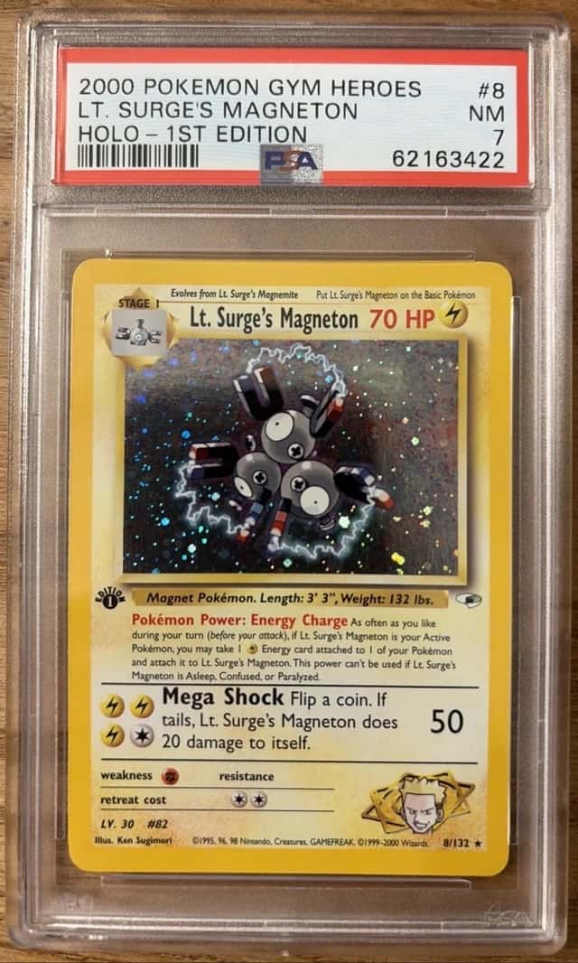 Pokemon Lt. Surge's Magneton 1st Edition Holo Gym Heroes PSA 7