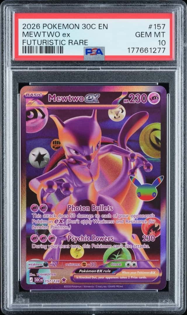 2026 POKEMON 30C EN-30TH CELEBRATION FUTURISTIC RARE #157 MEWTWO EX PSA 10