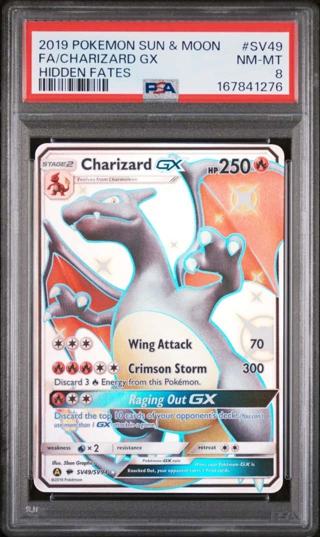 2019 POKEMON SUN & MOON HIDDEN FATES #SV49 FULL ART/CHARIZARD GX PSA 8