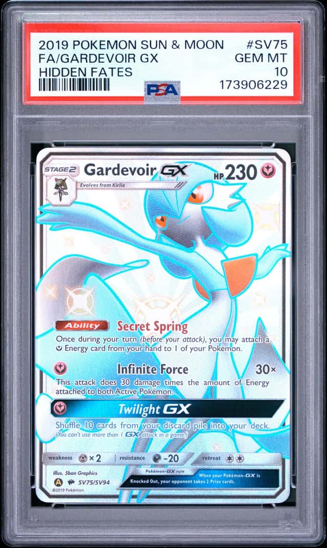 2019 POKEMON SUN & MOON HIDDEN FATES #SV75 FULL ART/GARDEVOIR GX PSA 10