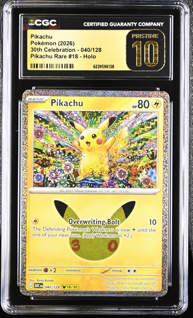 2026 Pokemon 30th Celebration Pikachu Rare #040/128 CGC 10 PRISTINE
