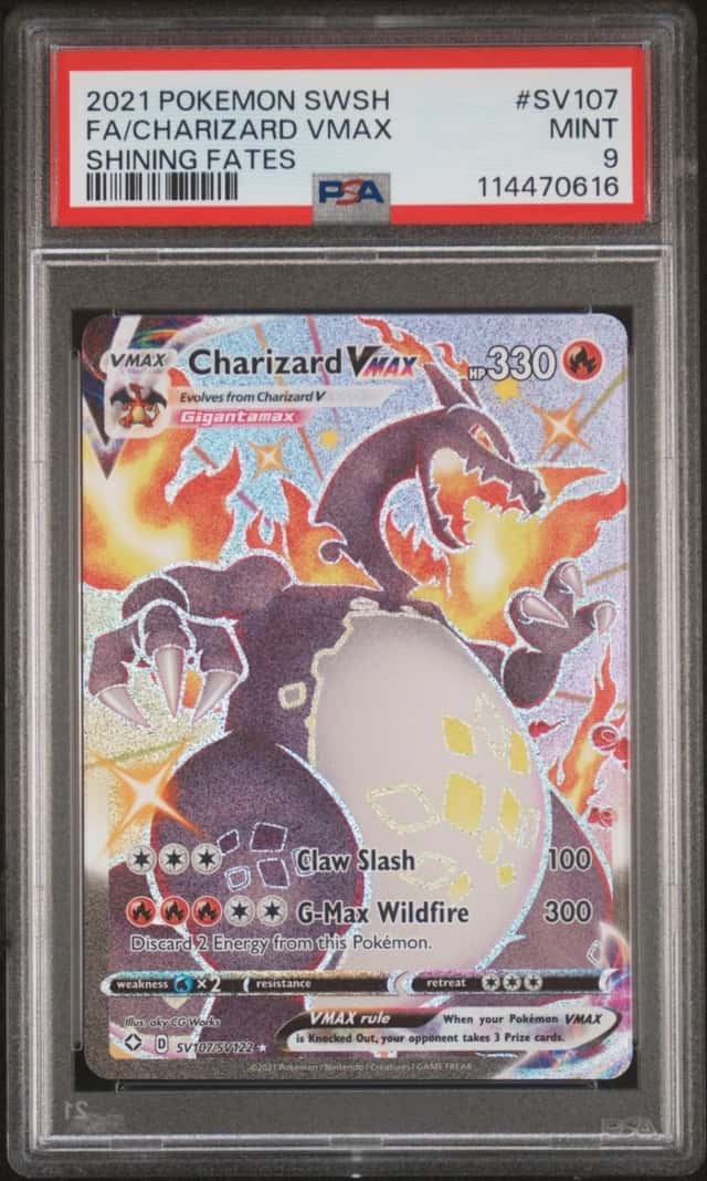2021 POKEMON SWORD & SHIELD SHINING FATES #SV107 FULL ART/CHARIZARD VMAX PSA 9