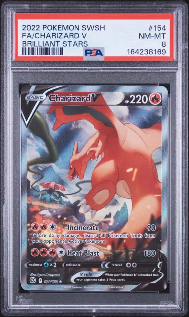 2022 POKEMON SWORD & SHIELD BRILLIANT STARS #154 FULL ART/CHARIZARD V PSA 8