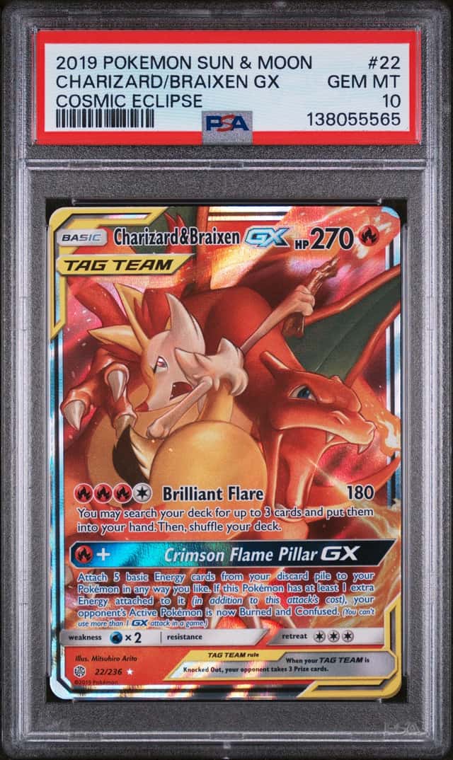 CHARIZARD & BRAIXEN GX 2019 POKEMON COSMIC ECLIPSE #22 ULTRA RARE PSA 10 Q3963-7