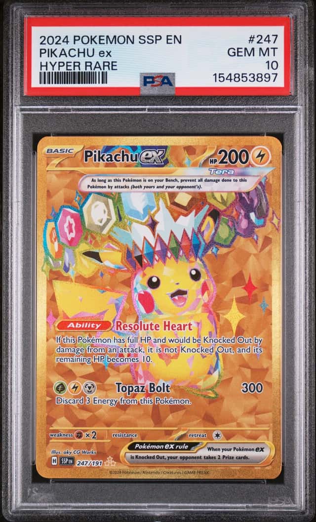 PIKACHU EX 2024 POKEMON SURGING SPARKS 247/191 HYPER RARE PSA 10 Q3963-7