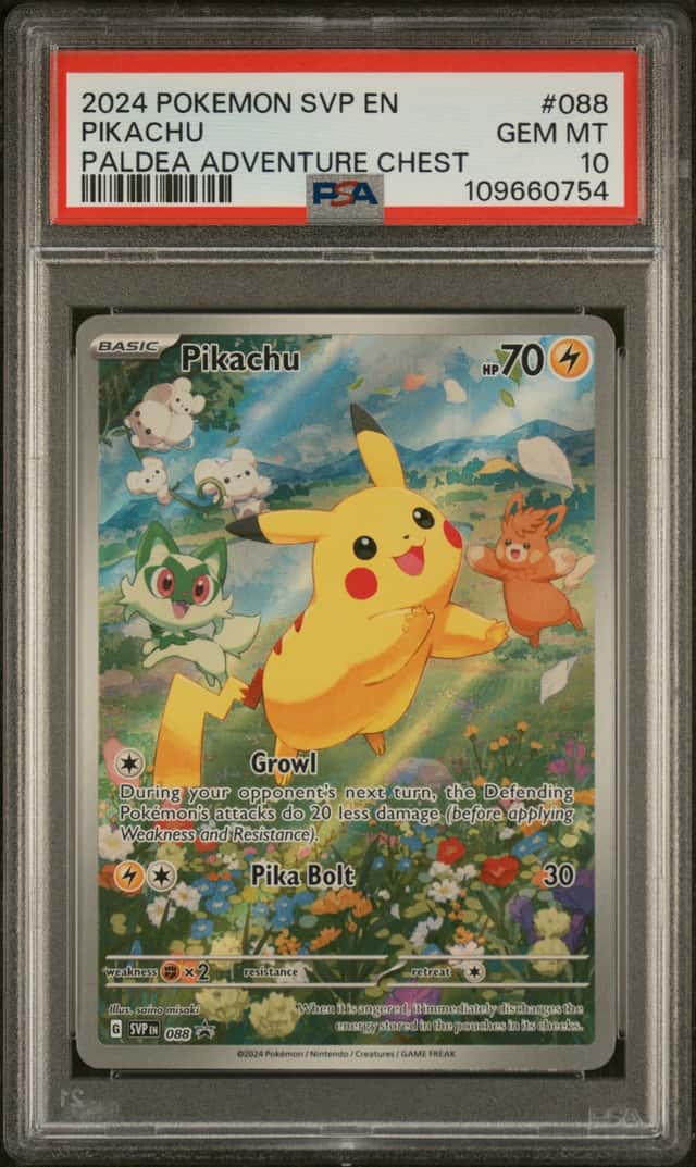PIKACHU 2024 POKEMON PALDEA ADVENTURE CHEST #088 BLACK STAR PROMO PSA 10 Q4374