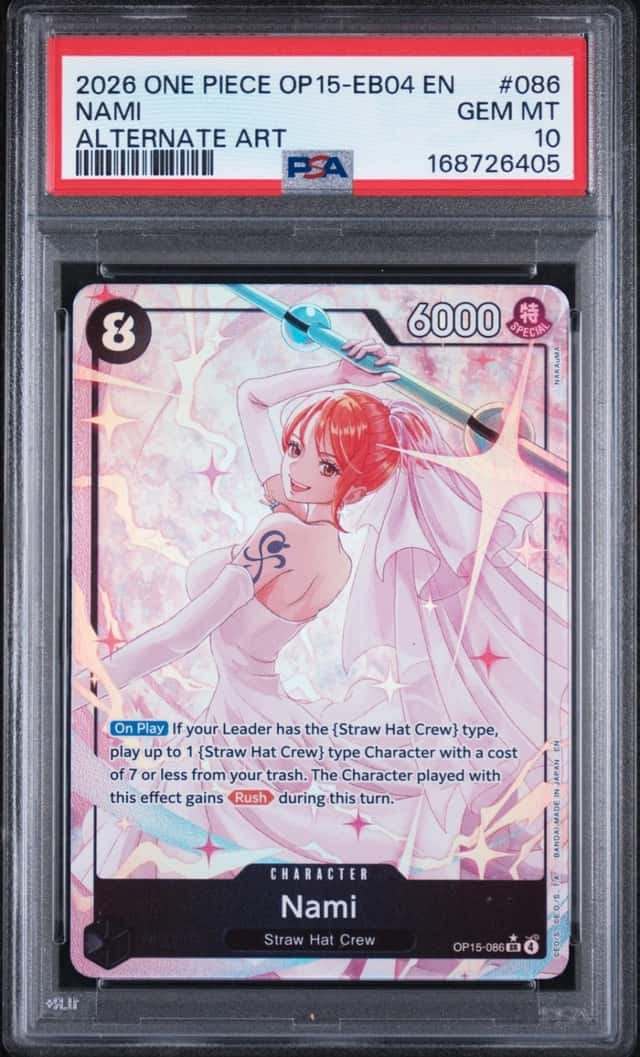 One Piece Nami Op15-Eb04-Adventure On Kami's Island 086 Alternate Art PSA 10