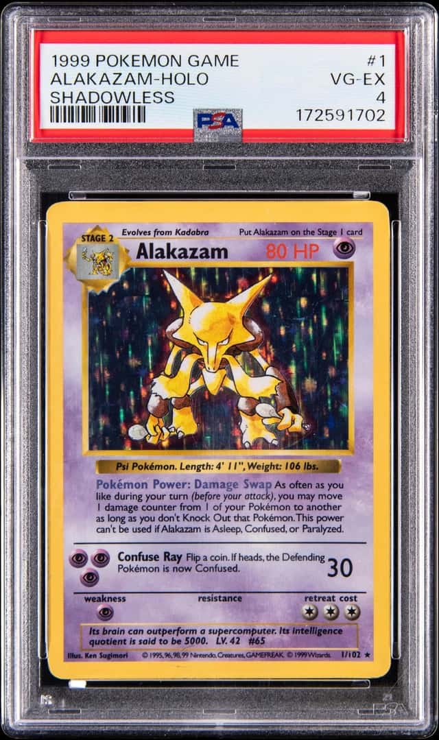 1999 Pokemon Base Set Shadowless Holo #1 Alakazam - PSA VG-EX 4