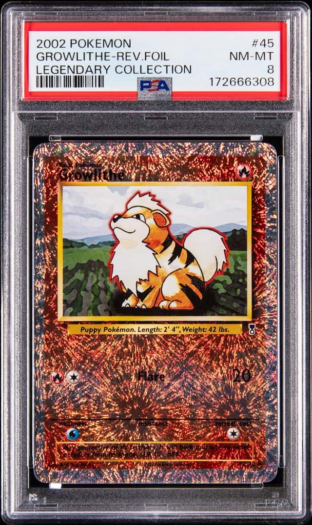 2002 Pokemon Legendary Collection Reverse Holo #45 Growlithe - PSA NM-MT 8