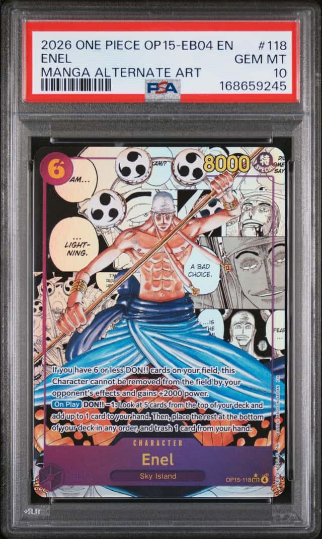 2026 ONE PIECE ADVENTURE ON KAMI'S ISLAND MANGA ALT ART #118 ENEL PSA 10