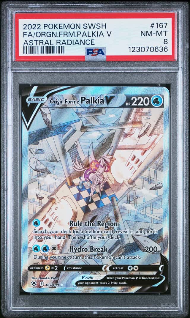 2022 POKEMON SWSH ASTRAL RADIANCE ORIGIN FORME #167/189 PALKIA V FULL ART PSA 8