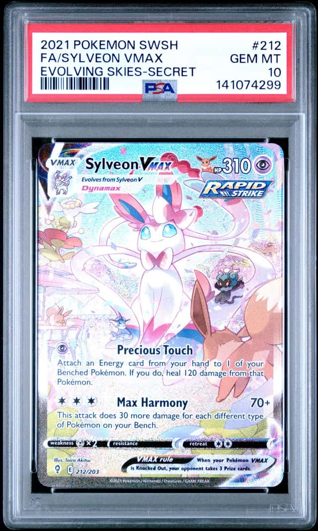 SYLVEON VMAX 2021 POKEMON EVOLVING SKIES 212/203 FULL ART PSA 10 Q3963-7
