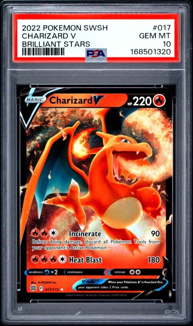 2022 POKEMON SWORD & SHIELD BRILLIANT STARS 017 CHARIZARD V GEM MINT PSA 10