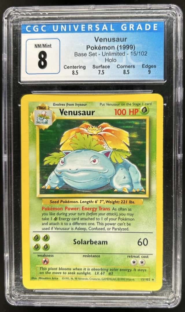 1999 Pokemon Unlimited Venusaur Rare Holo #15/102 CGC 8