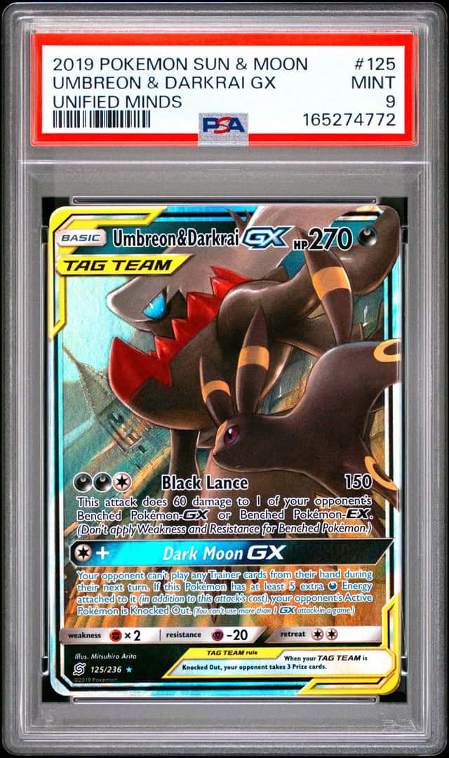 2019 POKEMON SUN & MOON UNIFIED MINDS #125 UMBREON & DARKRAI GX PSA 9