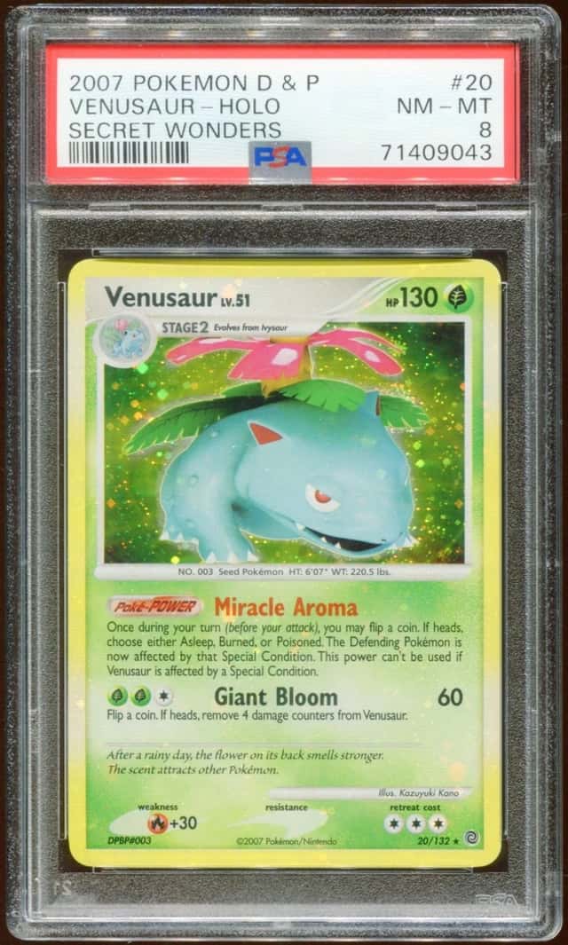 2007 POKEMON D&P SECRET WONDERS VENUSAUR LV. 51 #20/132 HOL BLEED FOIL PSA 8 E10