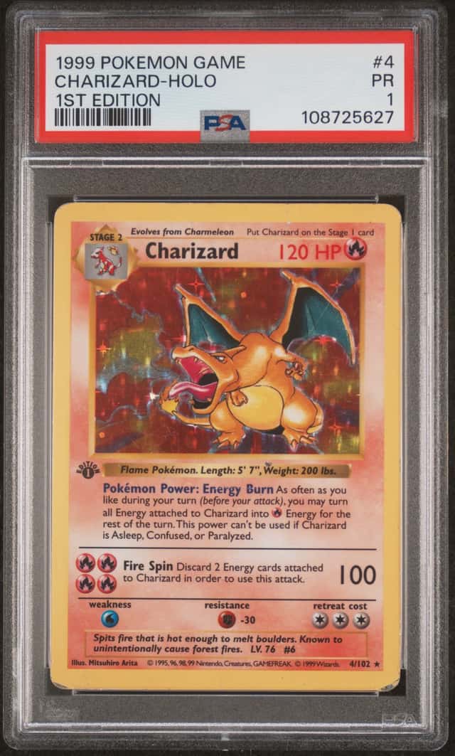 1999 Pokemon TCG Charizard 4/102 Base Set 1st Edition Shadowless Holo PSA 1