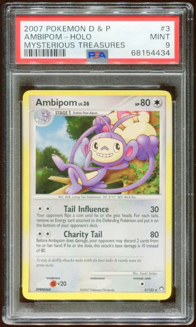 2007 POKEMON D & P MYSTERIOUS TREASURES AMBIPOM #3/123 HOLO FOIL PSA 9 E10