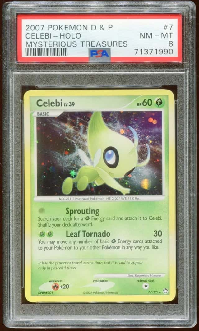 2007 POKEMON D & P MYSTERIOUS TREASURES CELEBI #7/123 RARE HOLO FOIL PSA 8 E10